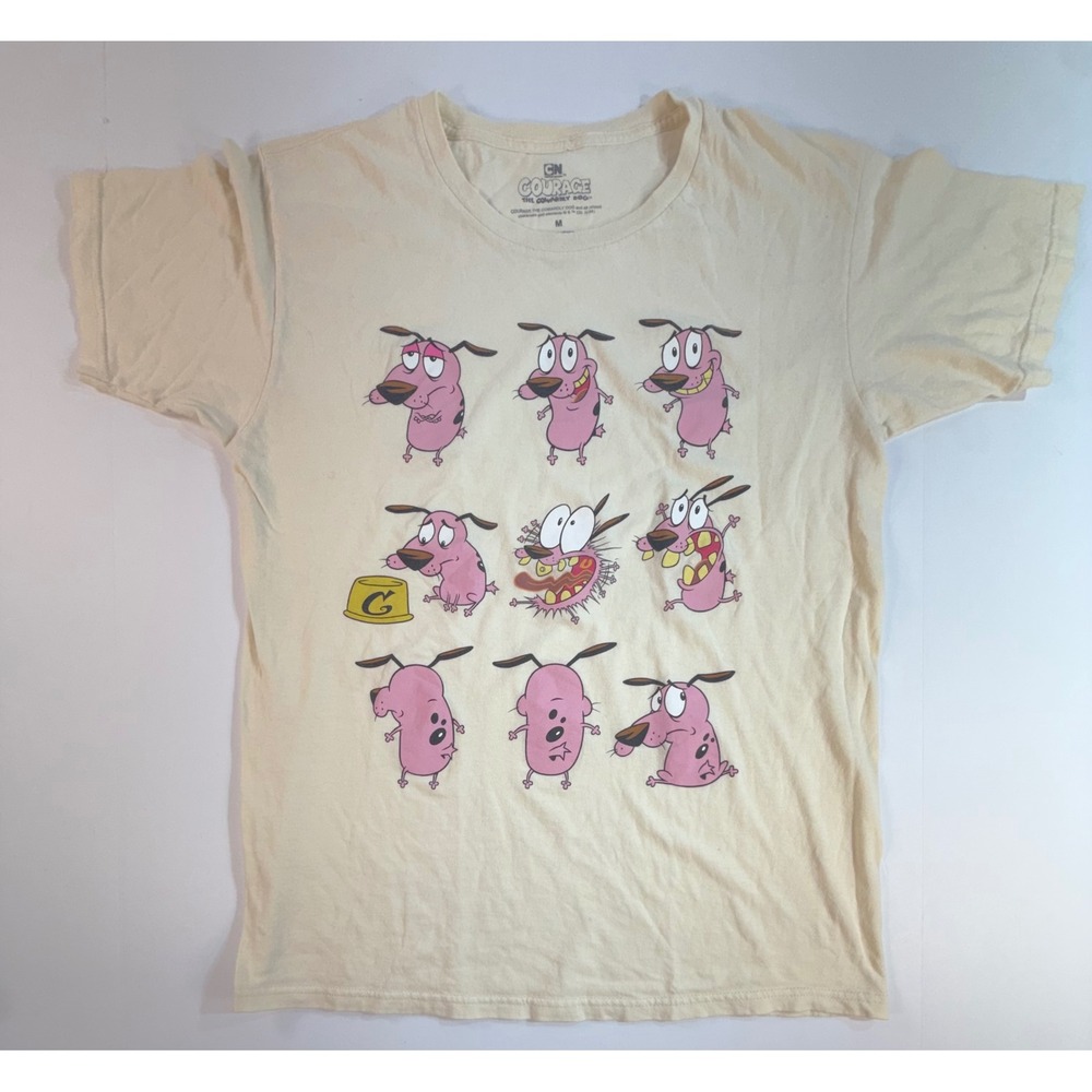 Cartoon Network Courage the Cowardly Dog Graphic T-Shirt Cream Tan Mens Medium